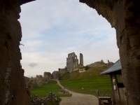 View of Corfe Castle through the entrance arch