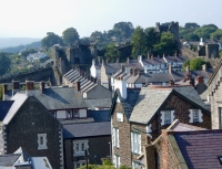 View of the city walls from Plas Mawr, Elizabethan town house in Conwy, Wales