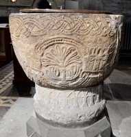 12th century font at Brecon Cathedral, Wales