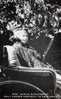 Mrs. Sarah Winchester shown in Eighteen Photo Tone Miniature Views of the Winchester Mystery House