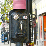 Muffler man face detail, 3 Stars Auto Body sidewalk muffler man in November 2011. Lawrence Avenue near Sacramento, Chicago