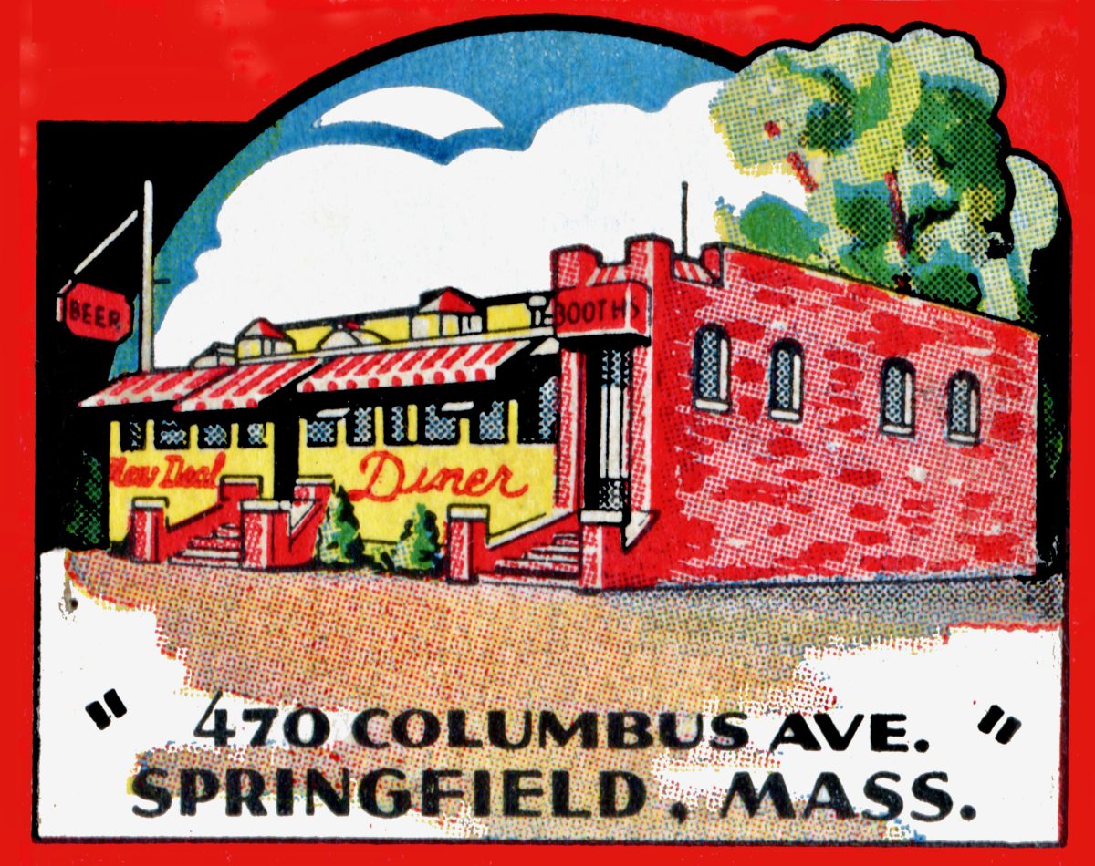 Vintage matchbook cover art from the New Deal Diner, Springfield, MA