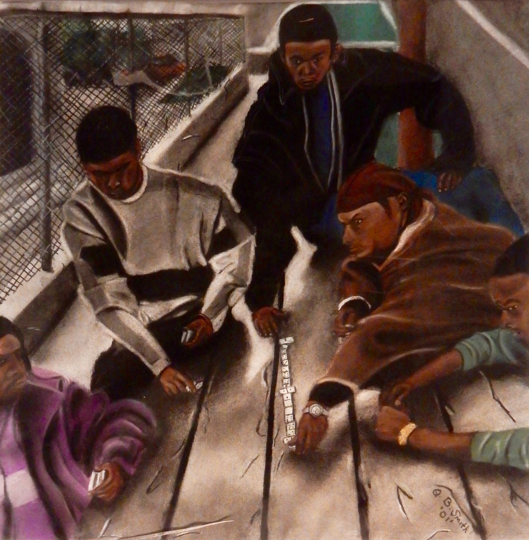 Street dominoes game, pastel by Quinten B. Smith