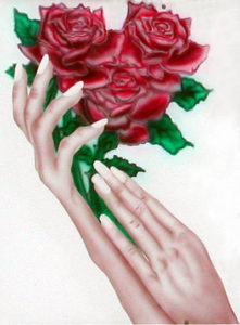 Hands holding flowers from Mary's Unisex, Chicago