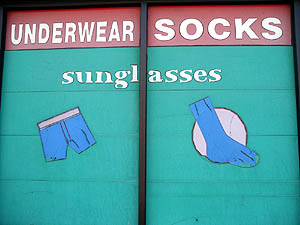 Sign for wholesaler of underwear, socks, sunglasses