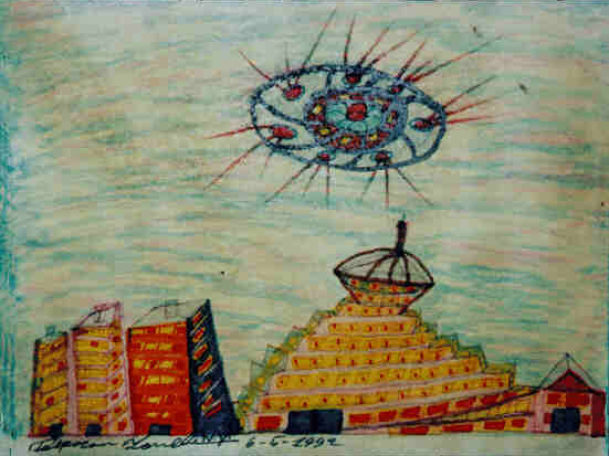 Ionel Talpazan UFO with buildings, 1992