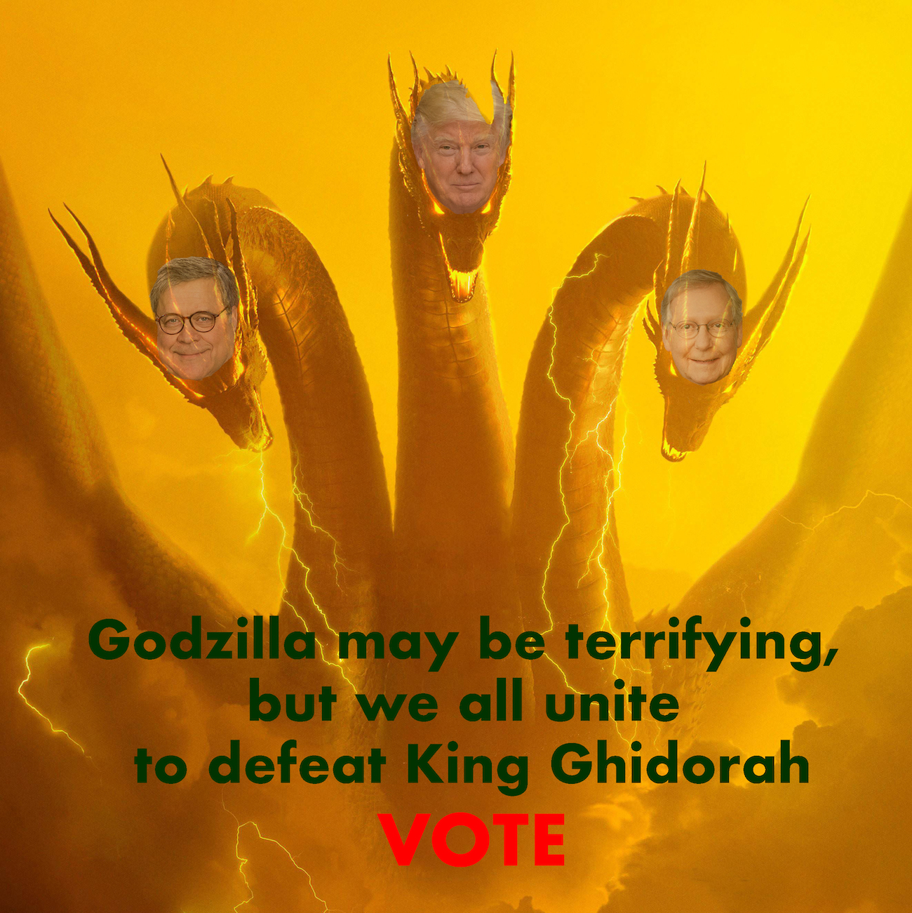 Godzilla may be terrifying, but we all unite to defeat King Ghidorah.