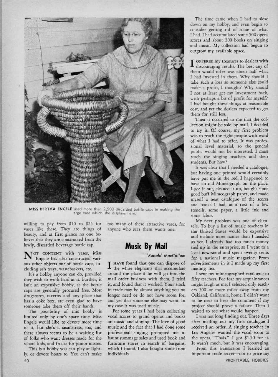 Bertha Engele article in Profitable Hobbies, February 1950