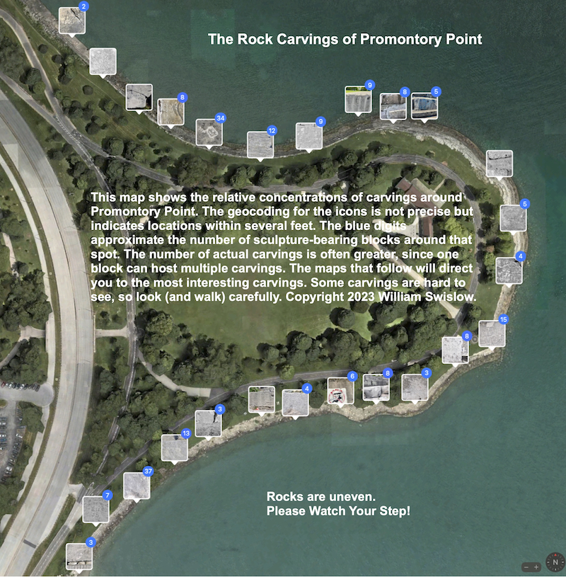 Promontory Point rock carvings map