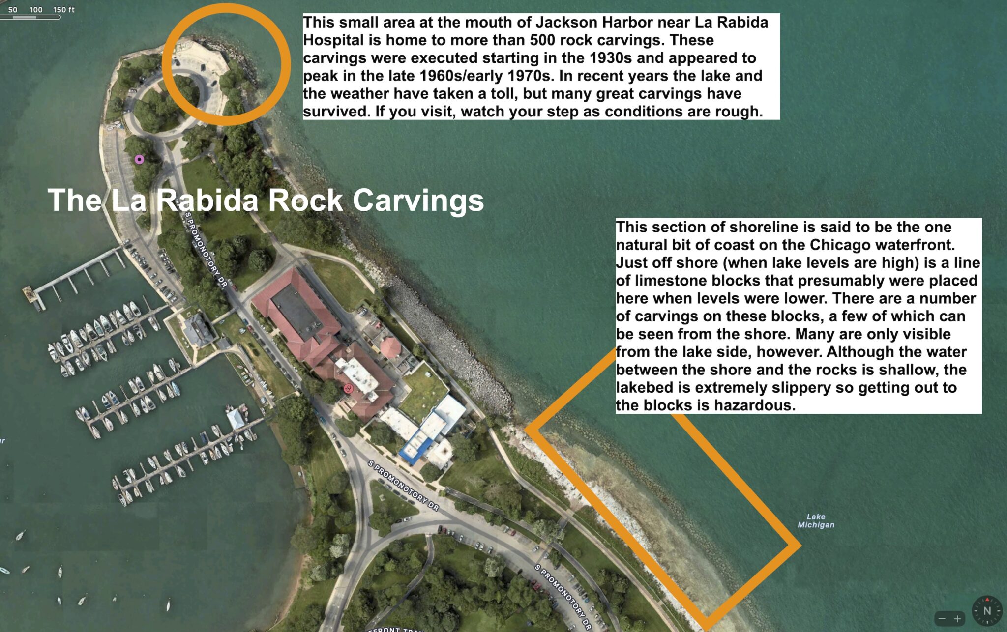 Image showing location of rock carvings near La Rabida Hospital