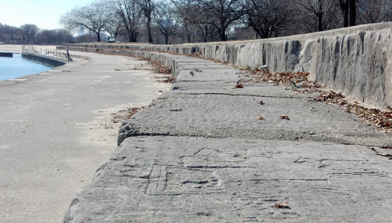 Limestone step stones at Foster Avenue Beach, Chicago