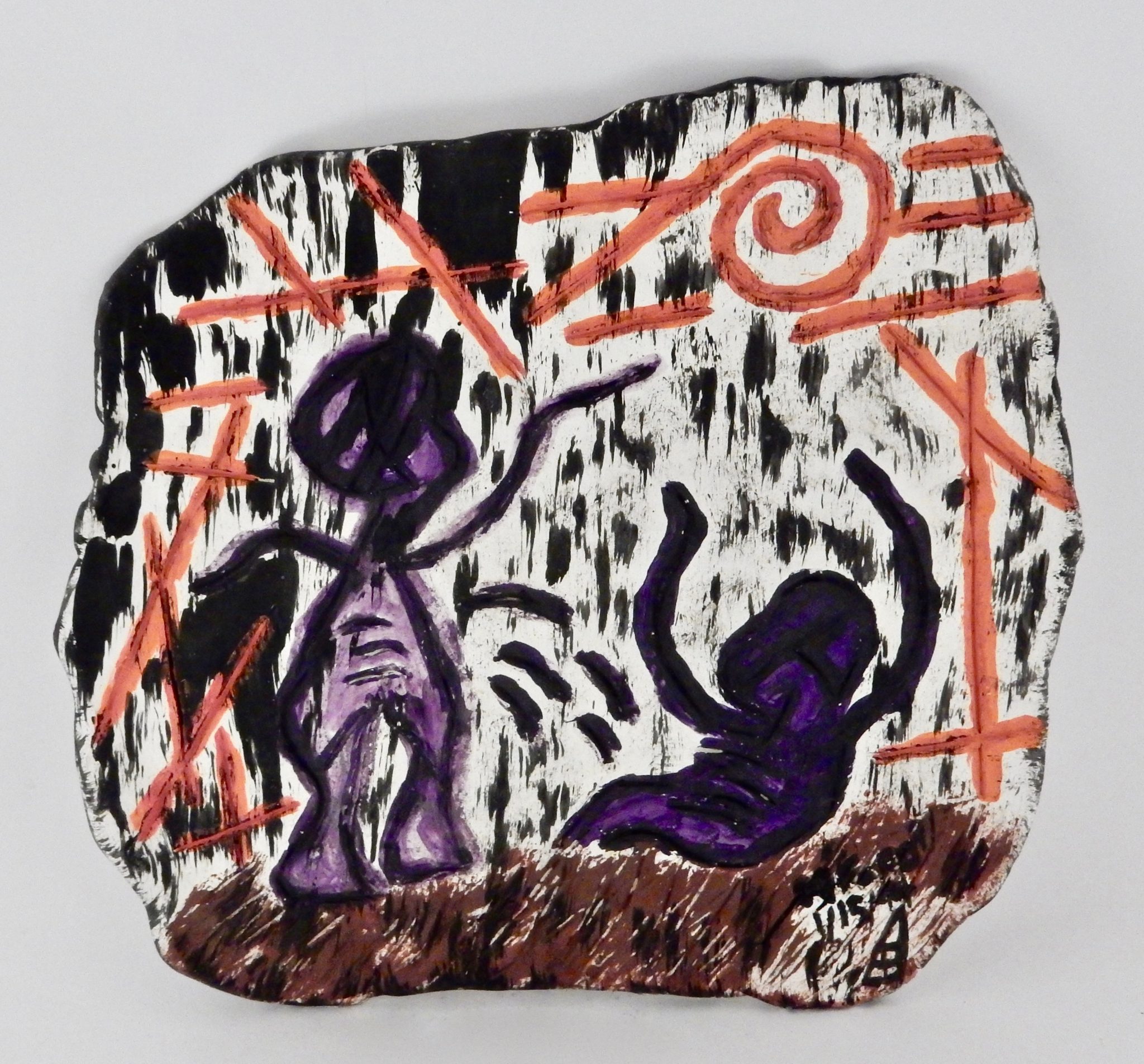 Two figures on ceramic plaque by Harvey Ford, 1994