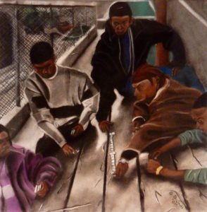 Street dominoes game, pastel by Quinten B. Smith, 2001